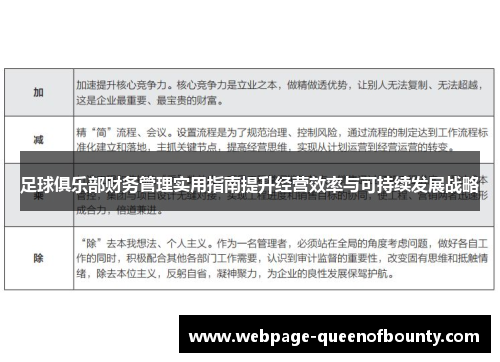 足球俱乐部财务管理实用指南提升经营效率与可持续发展战略
