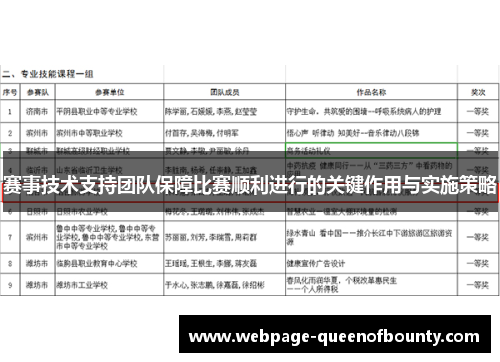 赛事技术支持团队保障比赛顺利进行的关键作用与实施策略